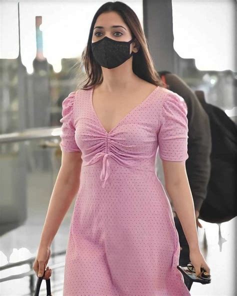 Tamannaah Bhatia Snapped At The Airport In A Pink Mini Dress
