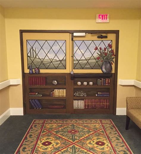windowbookcase mural   set  double doors leading   memory