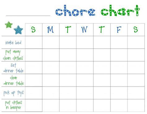 chores chart template  printable    images chore