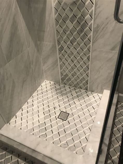 tile grey pattern marble small shower idea square linear drain