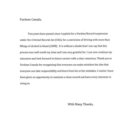 criminal pardon letter sample