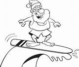 Santa Surfboard Surfing Cartoon Man Old Vector Claus Riding Illustrations Clip sketch template
