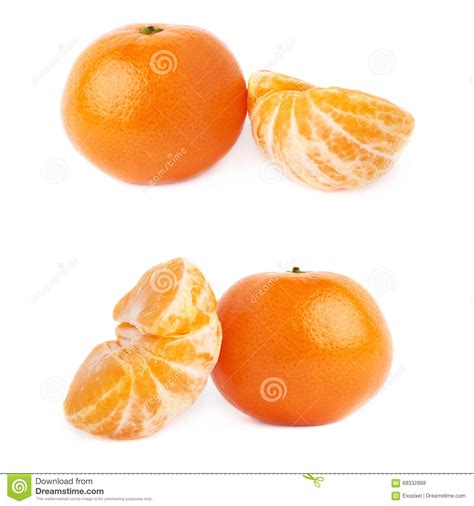 Half And Fresh Juicy Tangerine Fruit Isolated Over The White Background