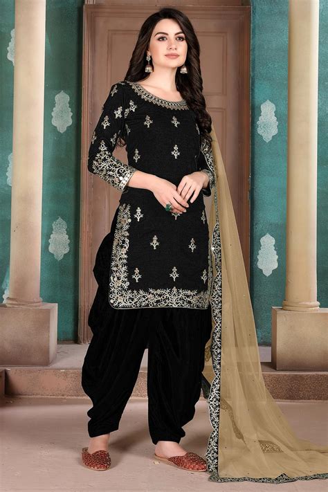 Buy Black Silk Crafted Patiala Style Salwar Suit Online Like A Diva