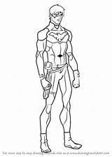 Nightwing Justice Young Draw Drawing Step Cartoon sketch template