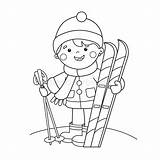 Skis Skiing Profilo Coloritura Pagina Fumetto Ragazzo Garçon Illustrations Enfants Violoncello Gioca sketch template