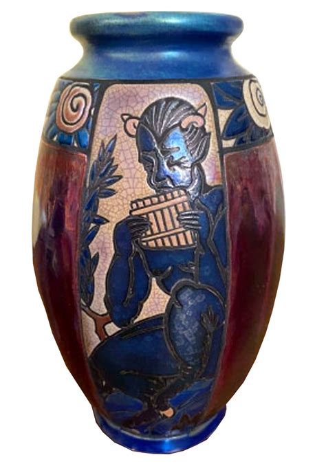 jean barol art deco satyr vase french  modernism