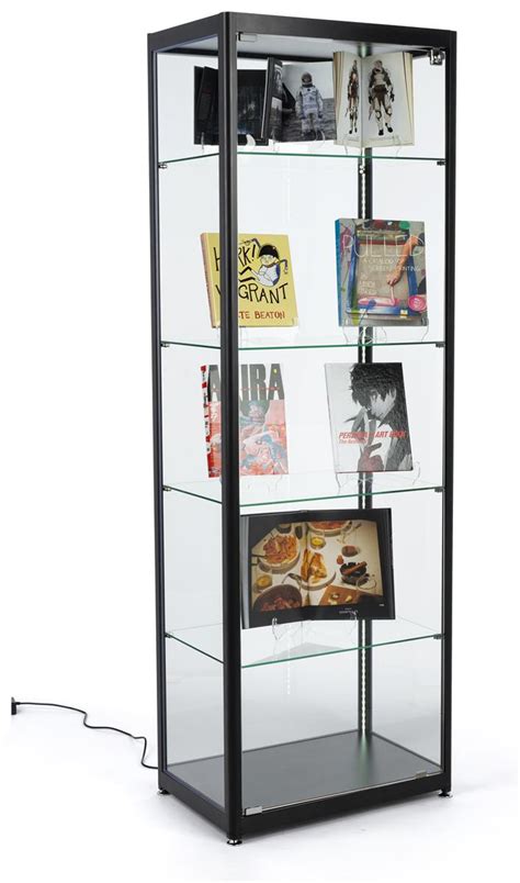Black Glass Curio Display Cabinet Locking Swing Door 23 5 W