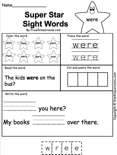 free sight word worksheet were free worksheets free4classrooms