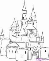 Castle Draw Coloring Drawing Pages Medieval Easy Simple Step Disney Outline Sketch Castles Drawings Palace Cinderella Princess Cartoon Cartoons Disneyland sketch template