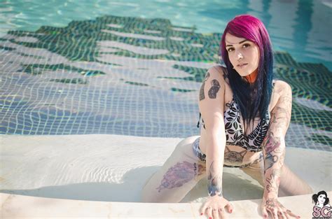 Wallpaper Majora Suicide Girls Swimming Pool Women Tattoo Purple