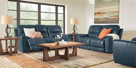 italo blue leather  pc living room  reclining sofa rooms