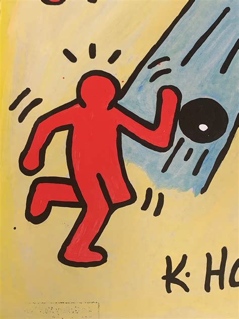 vintage keith haring signed pop art painting  paper  etsy