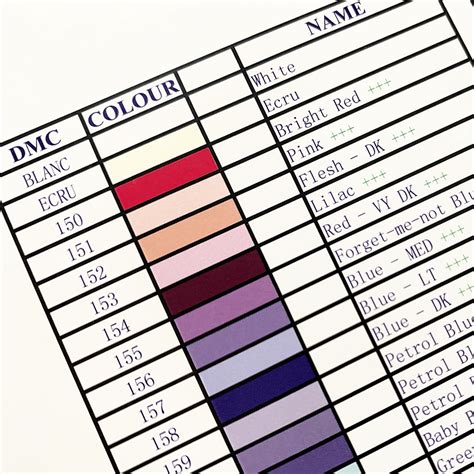 printable dmc color chart customize  print