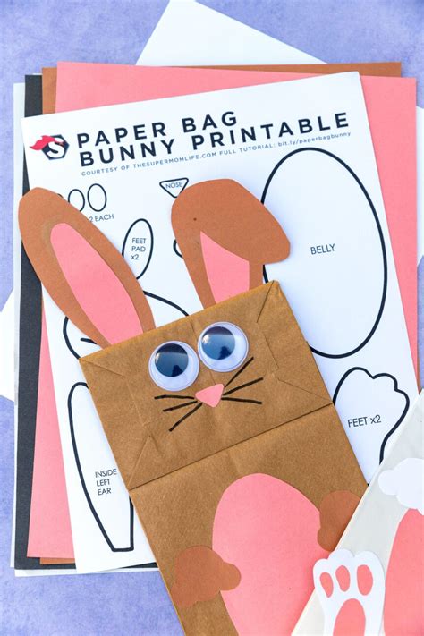 bunny paper bag craft printable template  super mom life