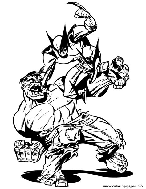 incredible hulk fighting  wolverine coloring page printable