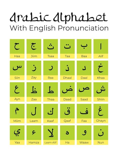 premium vector arabic alphabet  english pronunciation