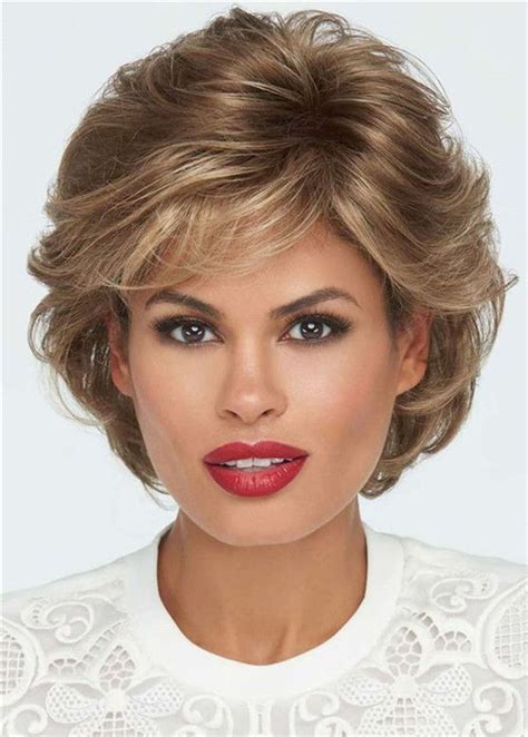 short wavy womens wig brown color synthetic hair wigs lace front wig