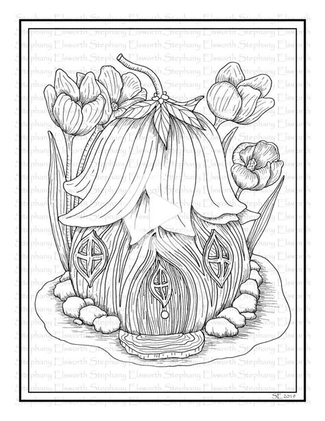 fairy house  flower roof printable instant  coloring page