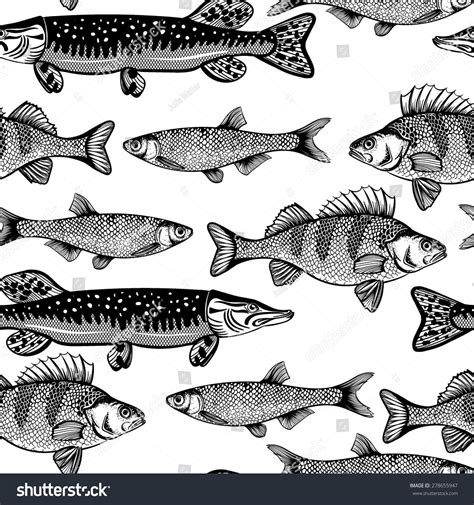 vector black white sea fish seamless