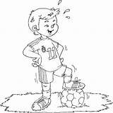 Soccer Boy Ball Coloring Standing Pages Football Playing Boys Lineart sketch template