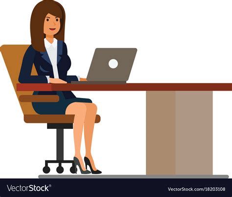 Office Woman At Desk Working At Laptop Cartoon Vector Image