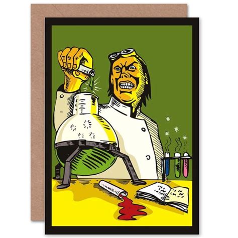 Painting Cartoon Mad Scientist Chemistry Experiment Blank Greeting Card