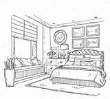 Bedroom Drawing Modern Interior Perspective Illustration Vector Sketch Background Coloring Template sketch template