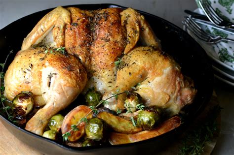 Spatchcocked Chicken With Fingerlings And Brussels Sprouts