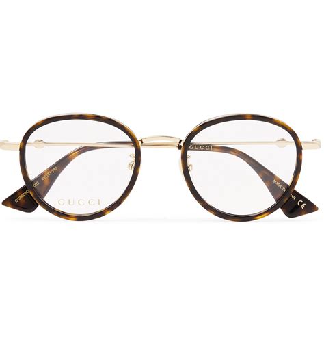gucci round frame tortoiseshell acetate and gold tone optical glasses