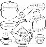Kitchen Utensils Coloring Pages Drawing Cooking Tools Cartoon Items Pots Pans Kids Pan Color Clipart Year Rolling Drawings Olds Line sketch template