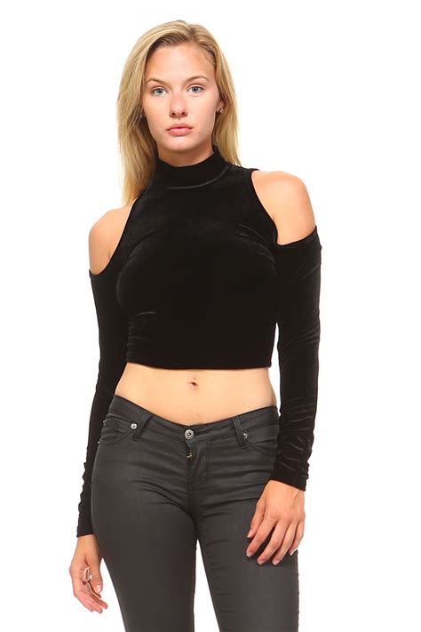 exclusive exclusive womens long sleeve high neck cut  crop top black large walmart