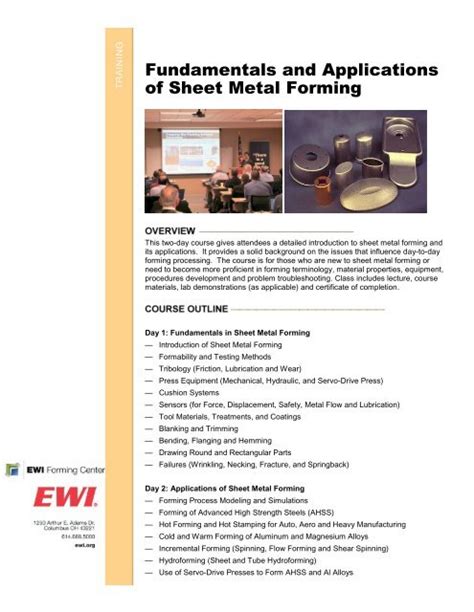 fundamentals  applications  sheet metal forming ewi