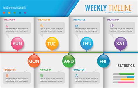 colorful weekly timeline table  project report  vector art