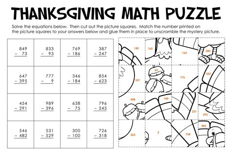 grade math worksheets  printable  thanksgiving