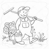Gardener Garden Man Work Contours Vector Bucket Rake Depositphotos Stock Preview sketch template