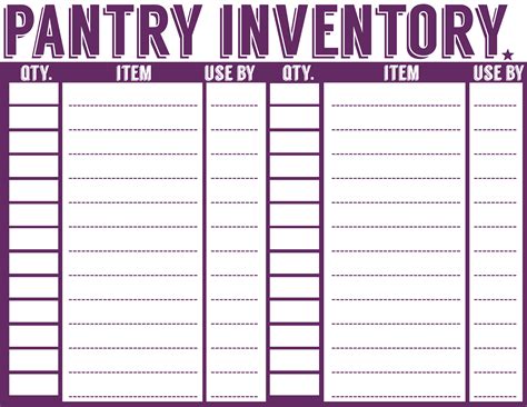 printable pantry inventory  printable templates