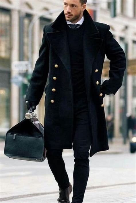men black long overcoat vintage long coat winter long coat sainly