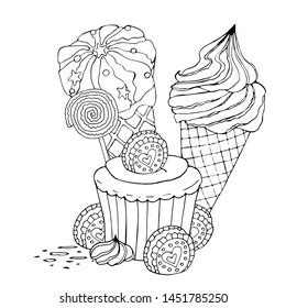 coloring page cake ice cream cupcake stock vector royalty