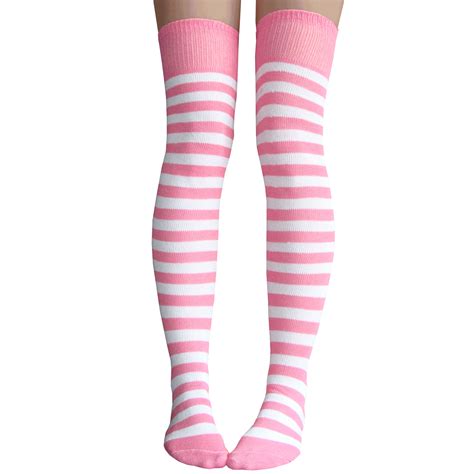 Pink And White Striped Thigh Highs