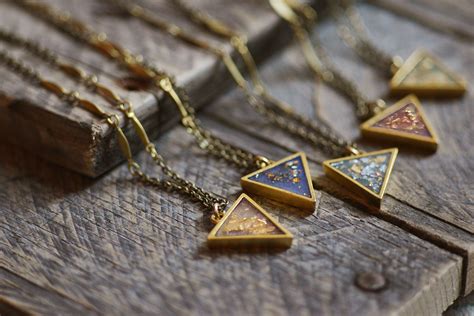 Resin Triangle Brass Necklaces Handmade Resin Jewelry