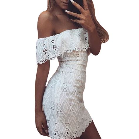 buy white dress slash neck lace dress summer elegant