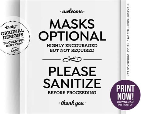 masks optional  encouraged printable sign   etsy