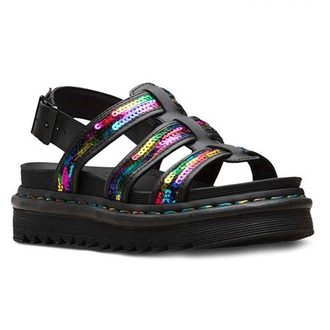 dr martens yelena sequin womens leather pu sandals rainbow black