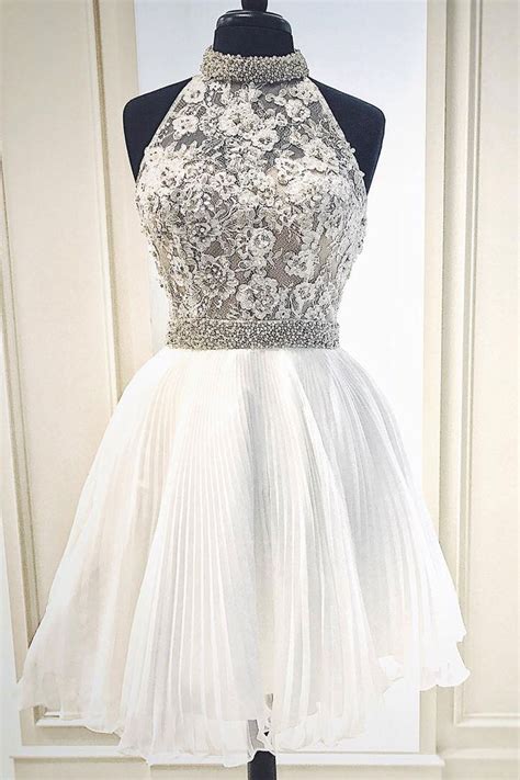 white cute lace short prom dress white homecoming dress dresstby