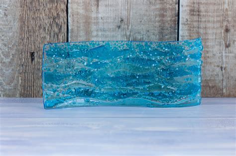 Curved Ocean Wave Fused Glass Panel Wavy Coastal Nautical Etsy In
