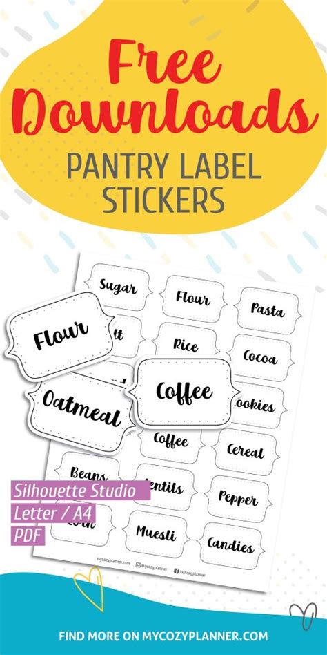 pantry labels  stickers  digital downloads  cozy planner