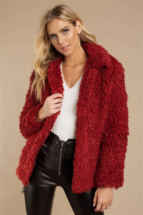 tobi faux fur coats womens  york red teddy coat red theipodteacher