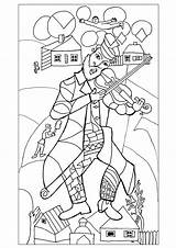 Chagall Coloring Pages Famous Marc Artists Green Adults 1923 Drawing Violonist Adult Drawn York Color Painting Masterpieces Book Justcolor Exclusive sketch template