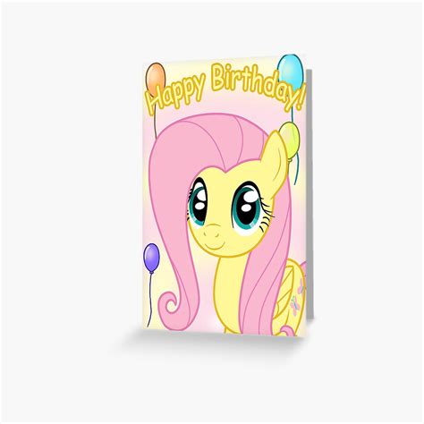 fluttershy birthday card postcard   pony greeting card